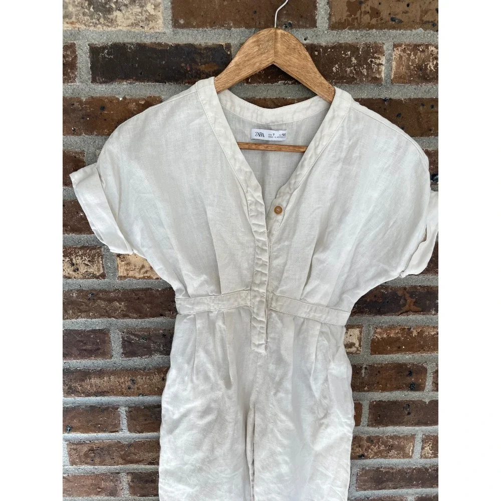 Zara Kids 100% Linen Full Length Jumpsuit